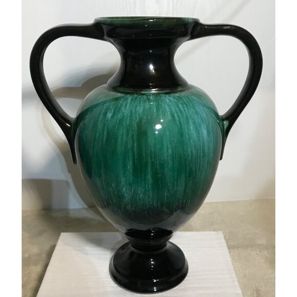 Blue Mountain Pottery Vase BMP Green Drip Glaze Double Handled MCM 12" Vintage - Picture 4 of 11